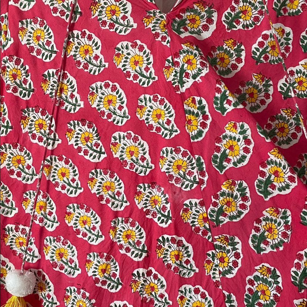 Mary Marshmallow Floral Long Sleeve Boho Dress Size S Red Yellow Resort-Wear - Picture 7 of 7